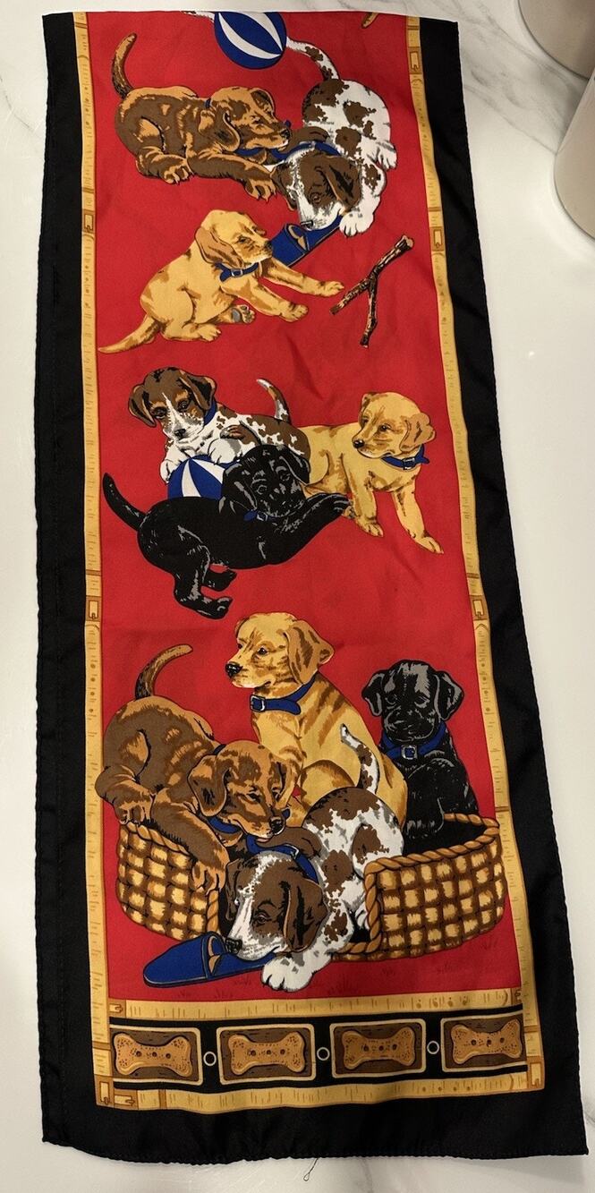 Vintage Dog Scarf Playful Pup Design Dog Leash Border 10x50” Spaniel Lab Treats
